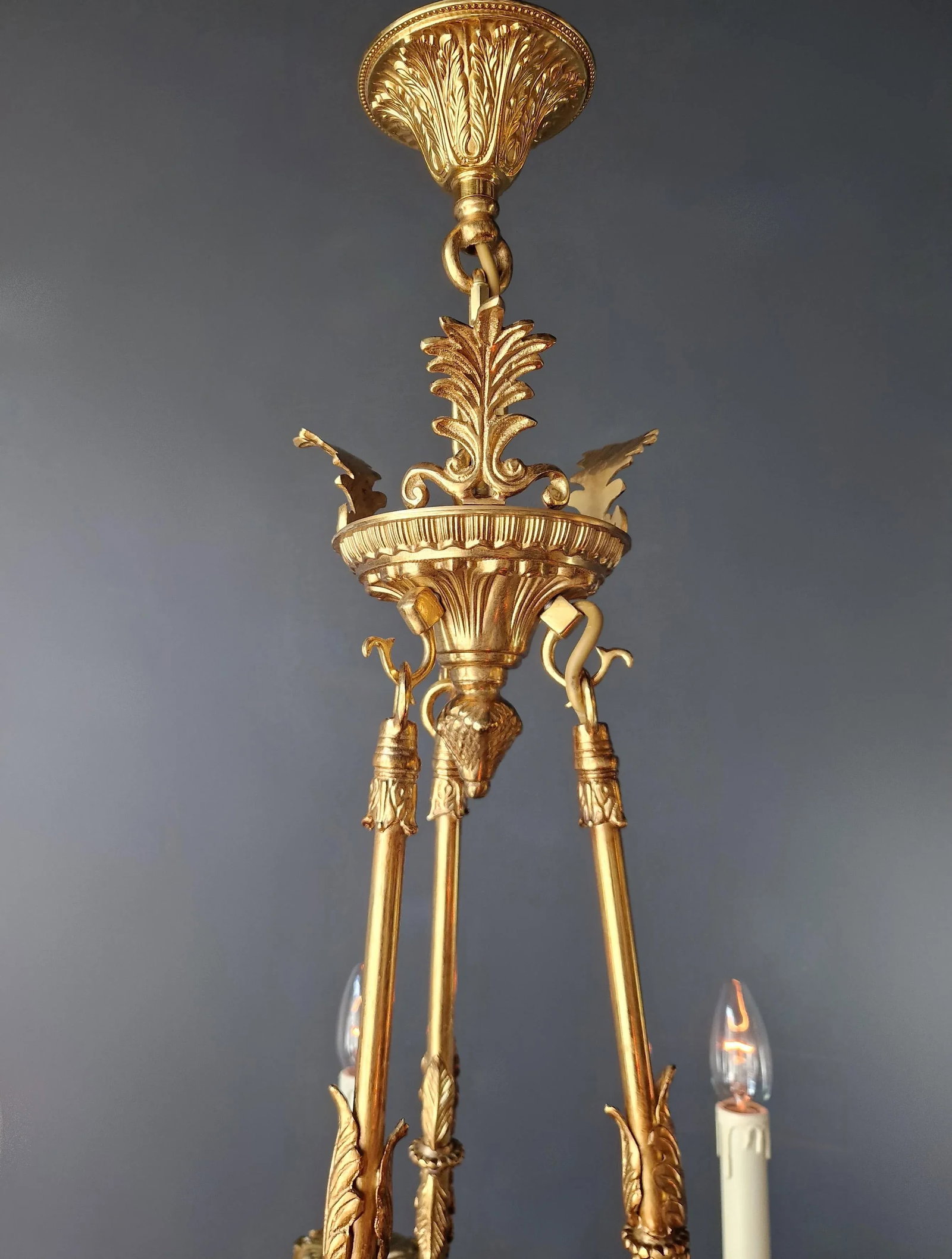 Small Brass Empire Lustre Chandelier in Antique Gold Finish - 8