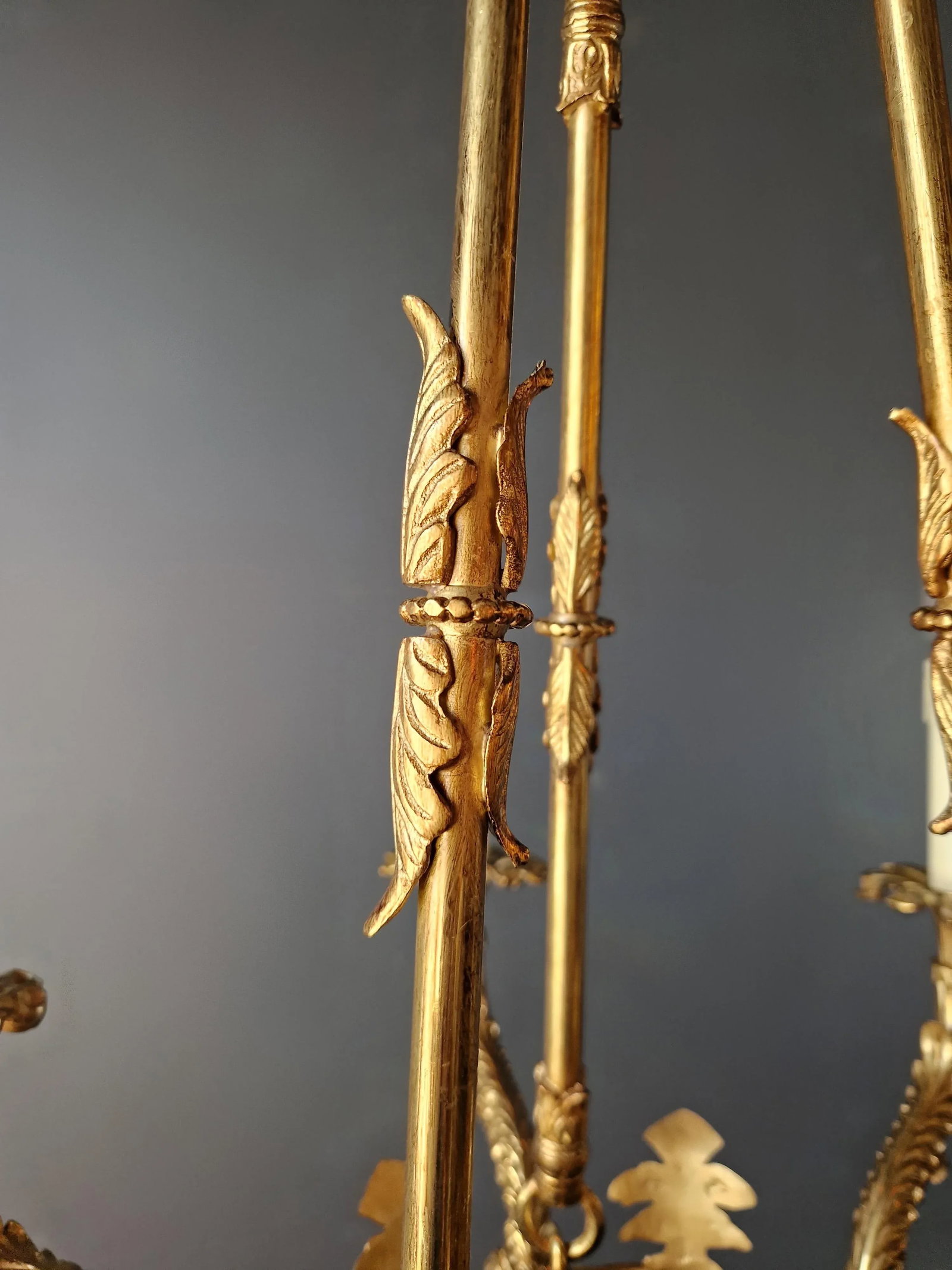 Small Brass Empire Lustre Chandelier in Antique Gold Finish - 9