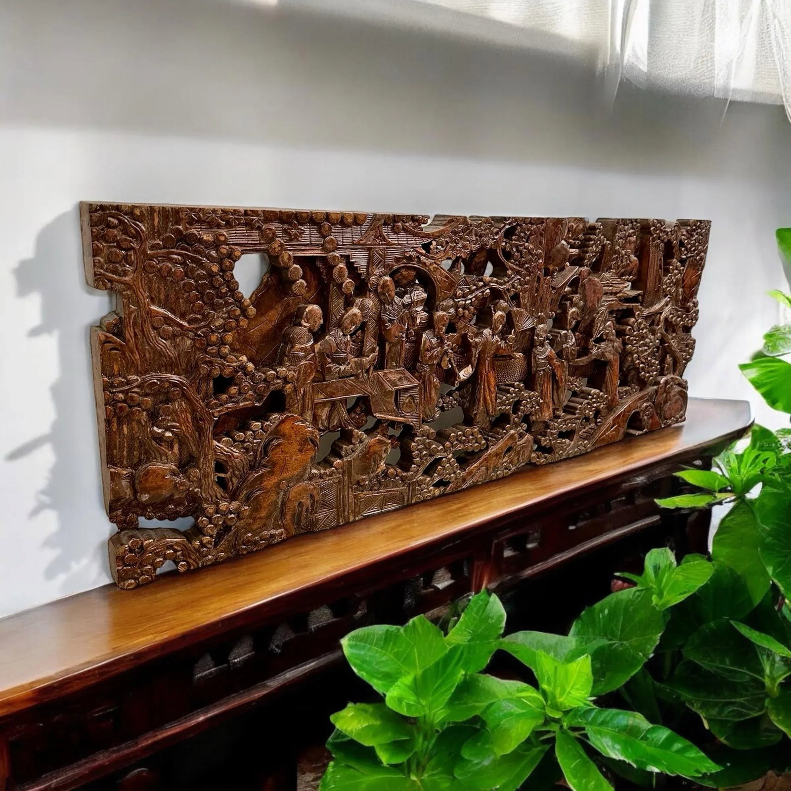 Antique Asian Hand-Carved Wall Art Wood Sculpture Fine Art Scenes - 4
