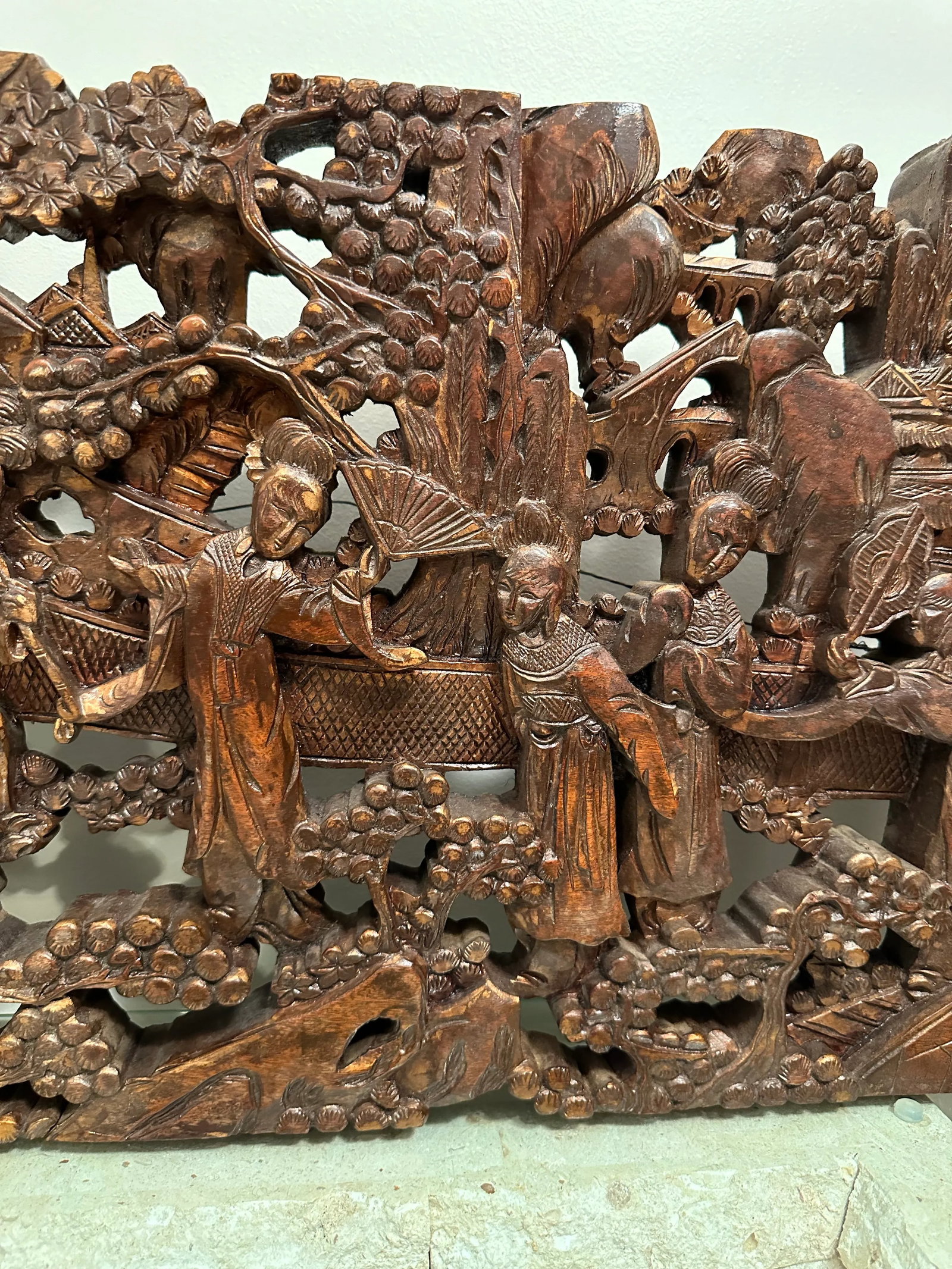 Antique Asian Hand-Carved Wall Art Wood Sculpture Fine Art Scenes - 6