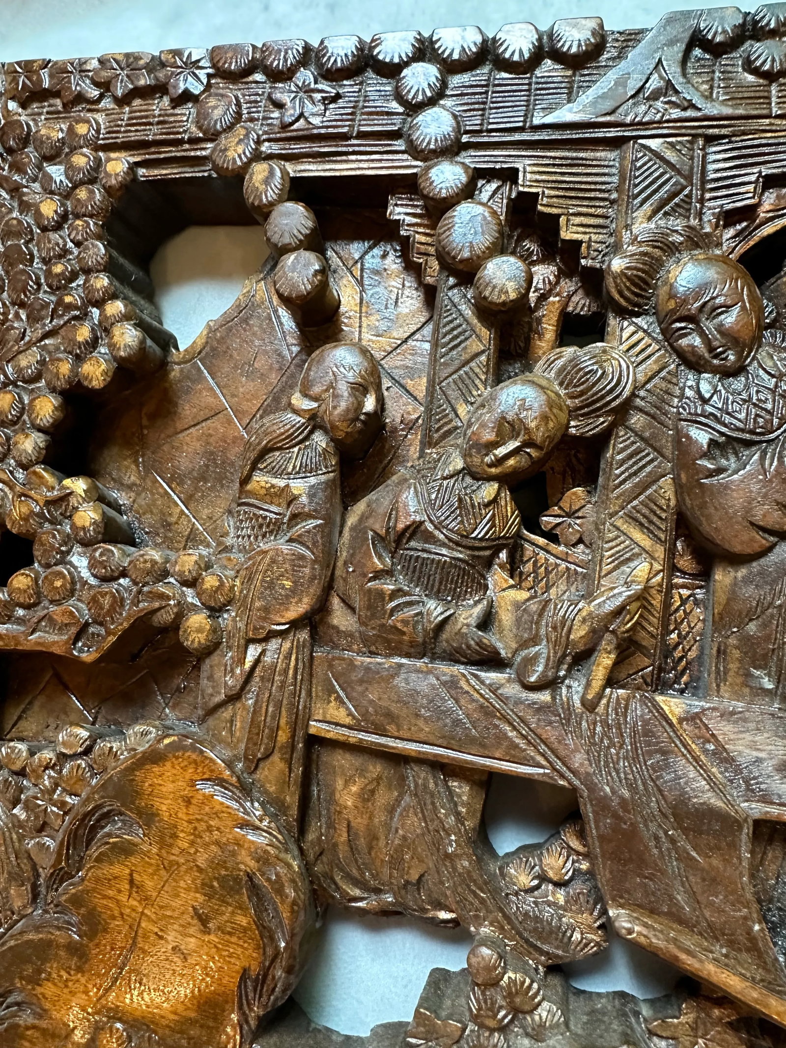 Antique Asian Hand-Carved Wall Art Wood Sculpture Fine Art Scenes - 7