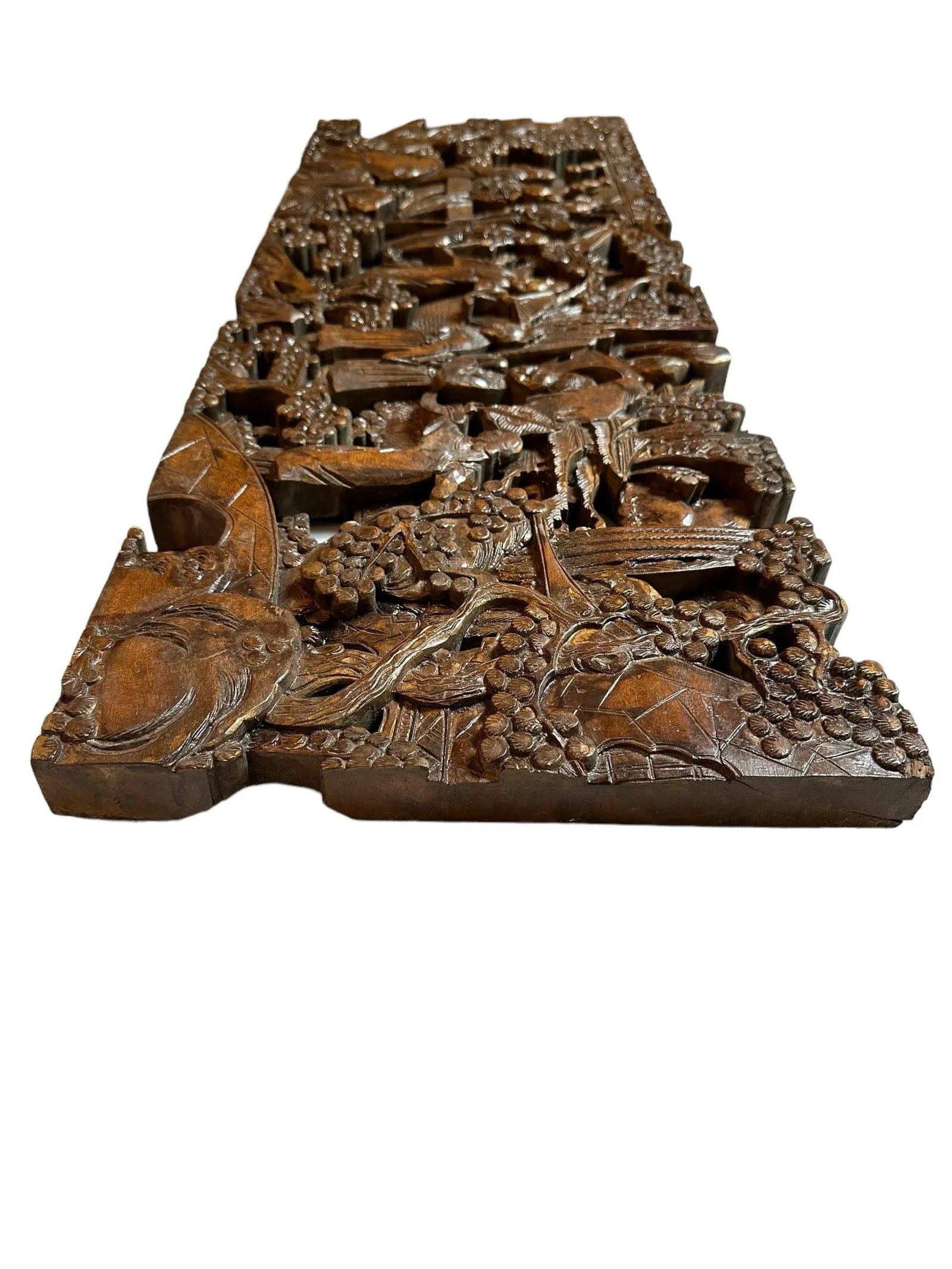 Antique Asian Hand-Carved Wall Art Wood Sculpture Fine Art Scenes - 9