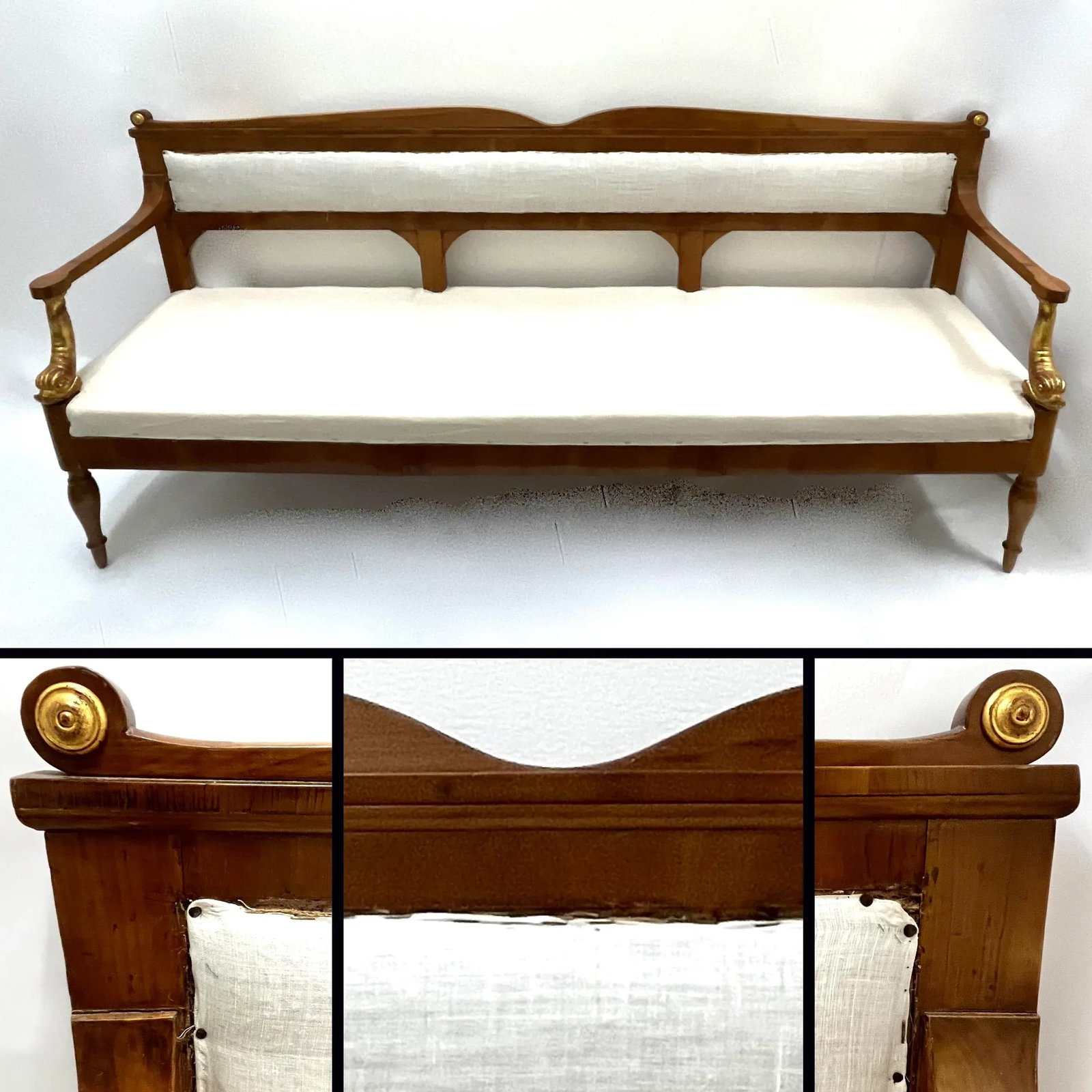 Early 19th Century Empire Bench - Carved - Gilt Dolphin Arms - 5