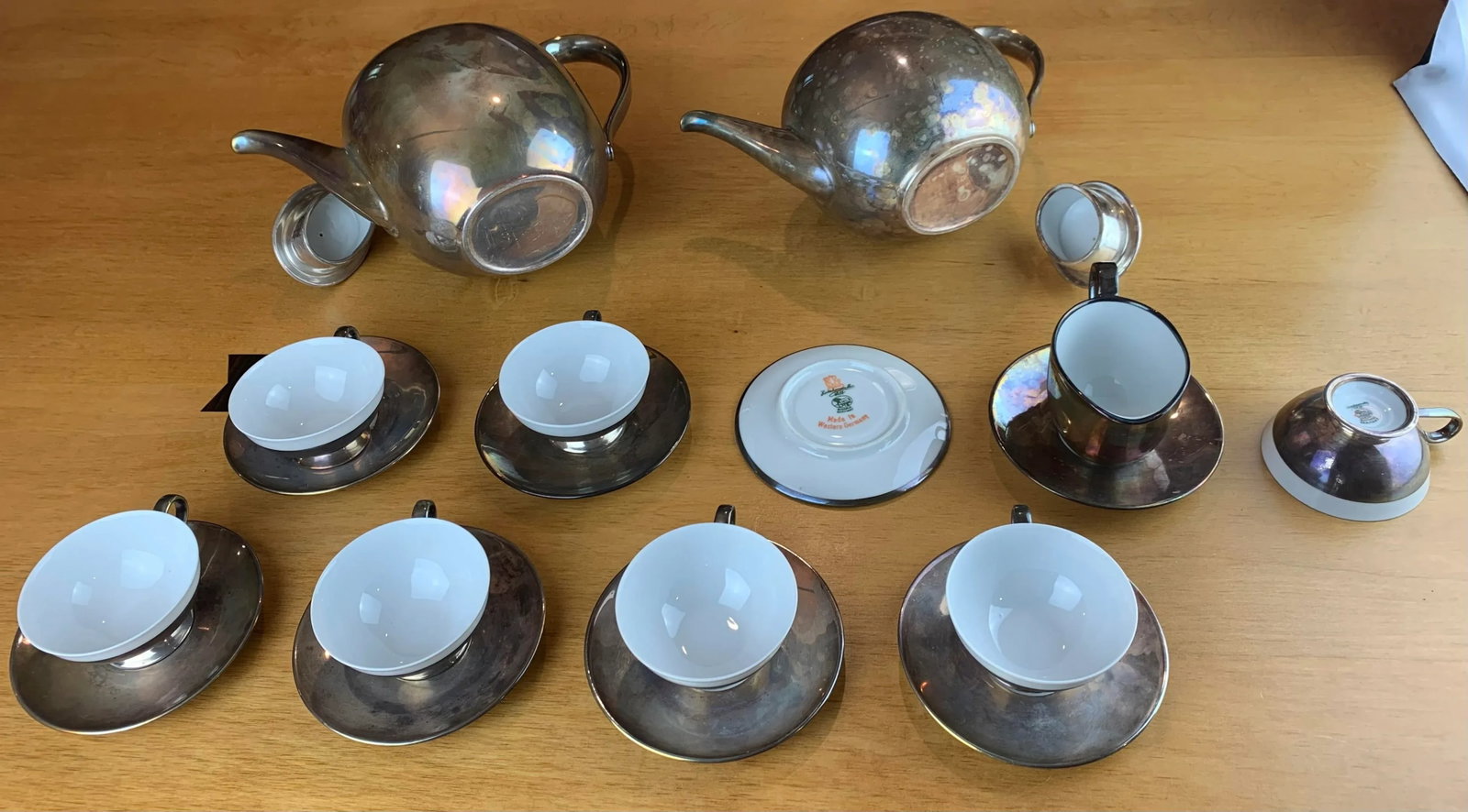 Vintage Silver-Tone Porcelain Tea Service Set- 21 Pieces - 11