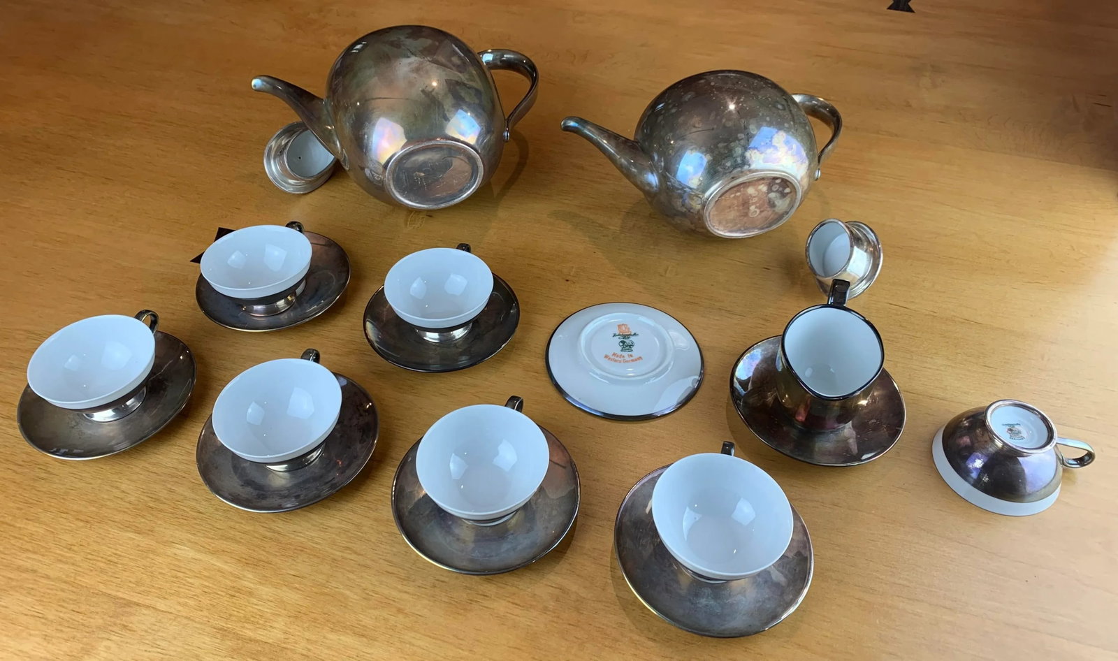 Vintage Silver-Tone Porcelain Tea Service Set- 21 Pieces - 12