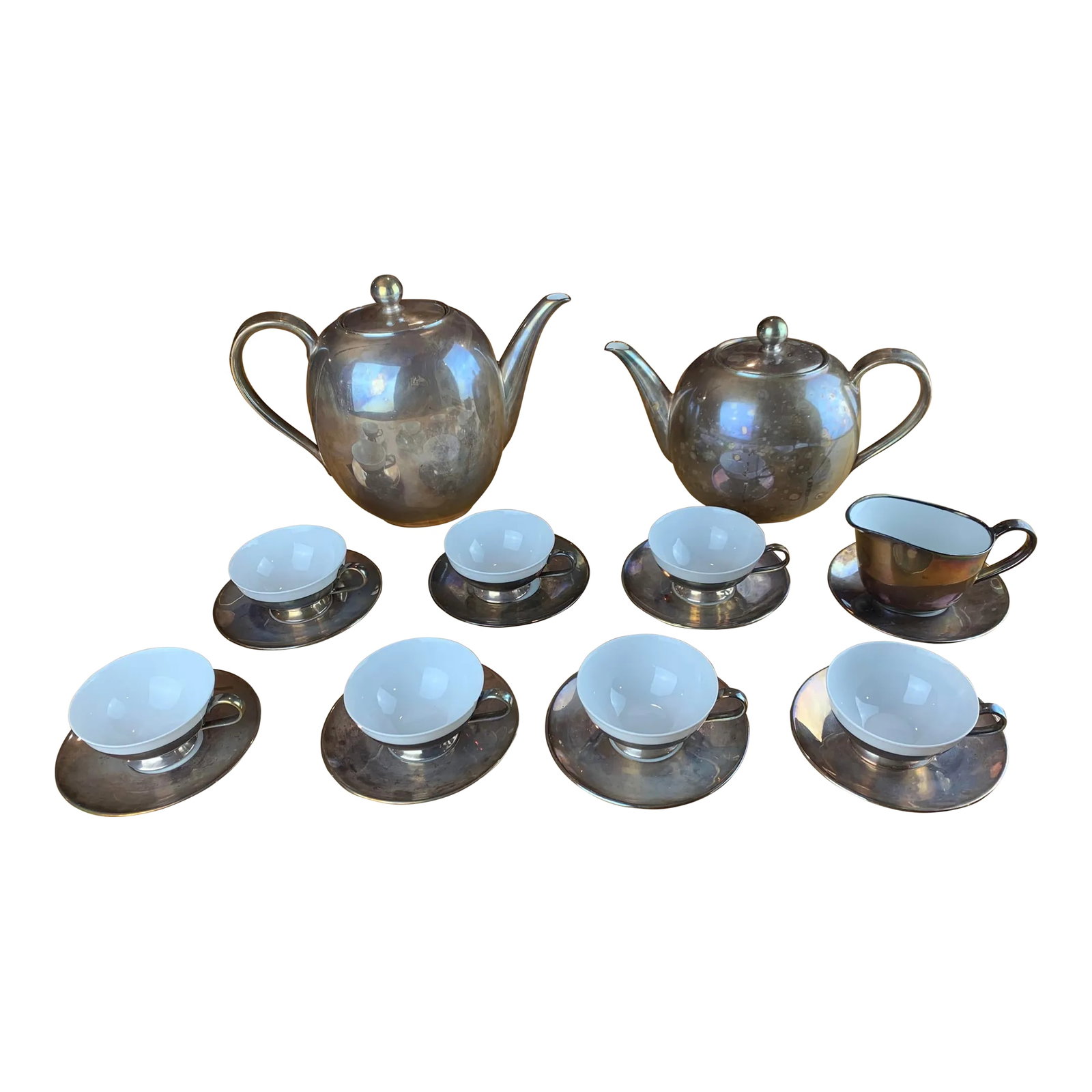 Vintage Silver-Tone Porcelain Tea Service Set- 21 Pieces: Vintage Dekor RW Bavaria Feinsilber Silver Porcelain 21 Pc. Tea Service Set Condition: Alterations: Original Condition Unaltered Imperfections: Some Imperfections Condition Notes: Good Origin: Germany
