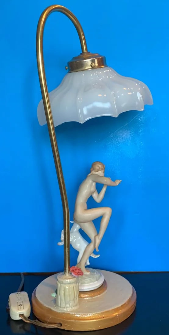 Vintage Lhs Hutschenreuther Selb Porcelain Nymph and Lamb Boudoir Table Lamp - 10