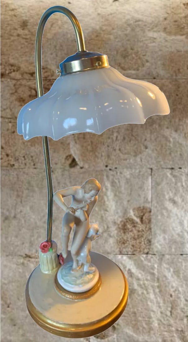 Vintage Lhs Hutschenreuther Selb Porcelain Nymph and Lamb Boudoir Table Lamp - 5