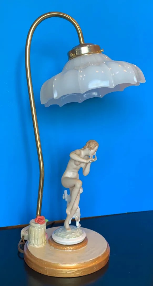 Vintage Lhs Hutschenreuther Selb Porcelain Nymph and Lamb Boudoir Table Lamp - 8