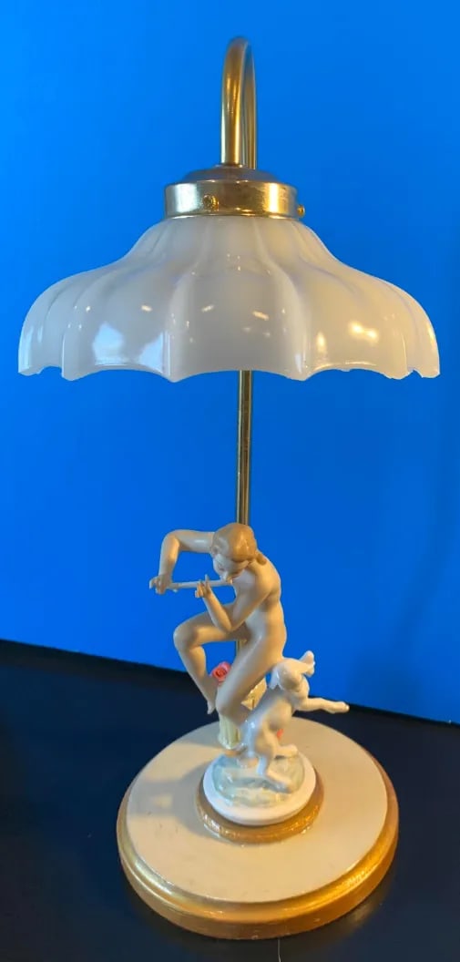 Vintage Lhs Hutschenreuther Selb Porcelain Nymph and Lamb Boudoir Table Lamp - 9