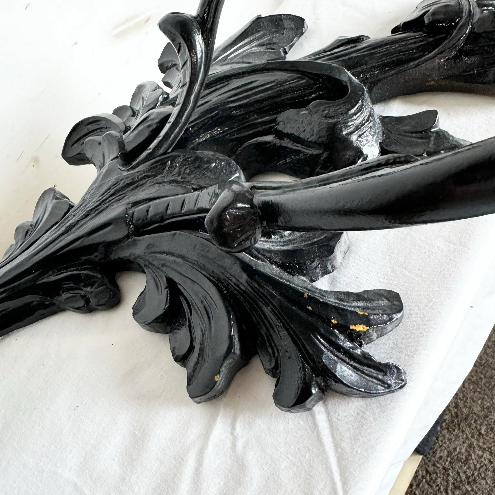 Vintage Hand Carved Black Wooden Candle Sconces - a Pair - 10