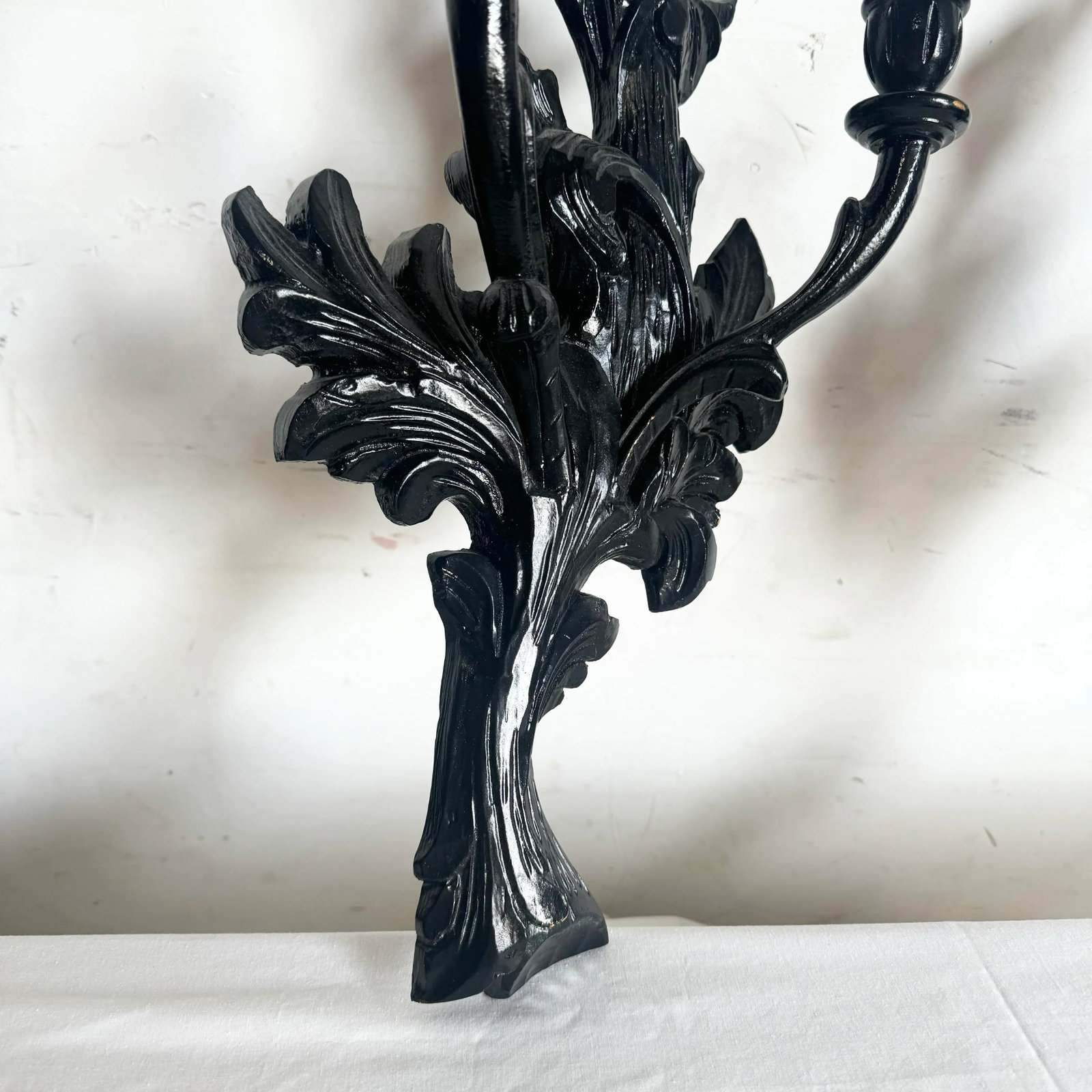 Vintage Hand Carved Black Wooden Candle Sconces - a Pair - 5