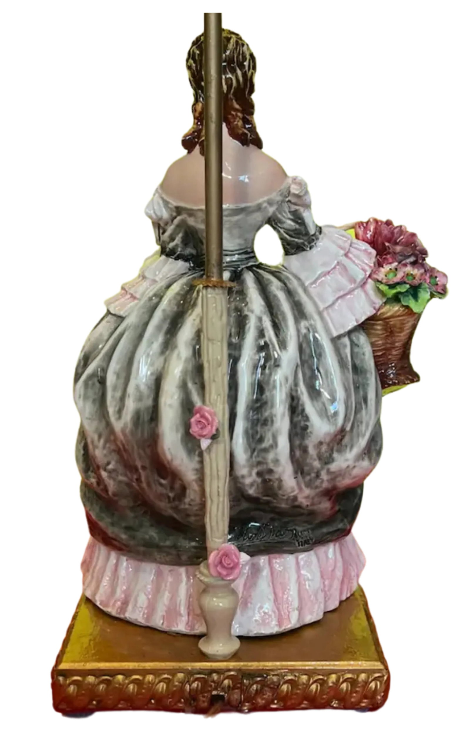 1930's Capodimonte Carlo Mollica Porcelain Table Lamp Lady With Flowers - 12