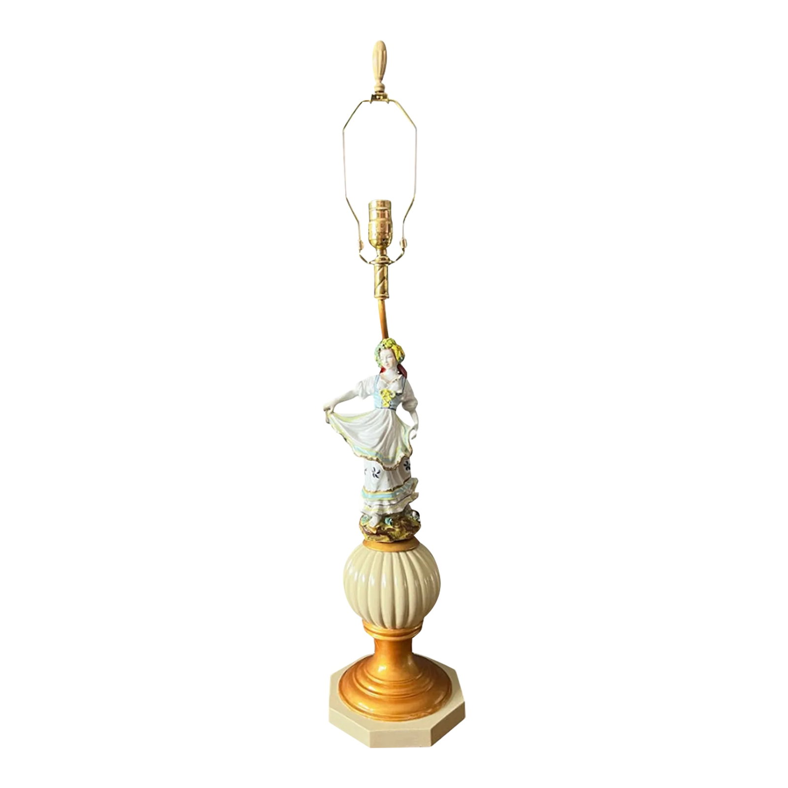Mid-Century Giulia Mangano Sevres Porcelain Table Lamp Young Lady: This exquisitely detailed mid-century porcelain figurine was handcrafted and painted by the skilled artisans of the Giulia Mangani Company in Italy. A meticulous reproduction of Vincennes 18th-century