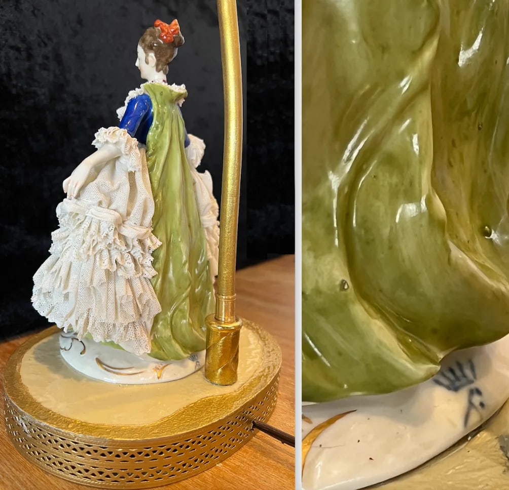 Franz Witter Dresden Porcelain Figurine Table Lamp- Lady With a Lace Dress - 11