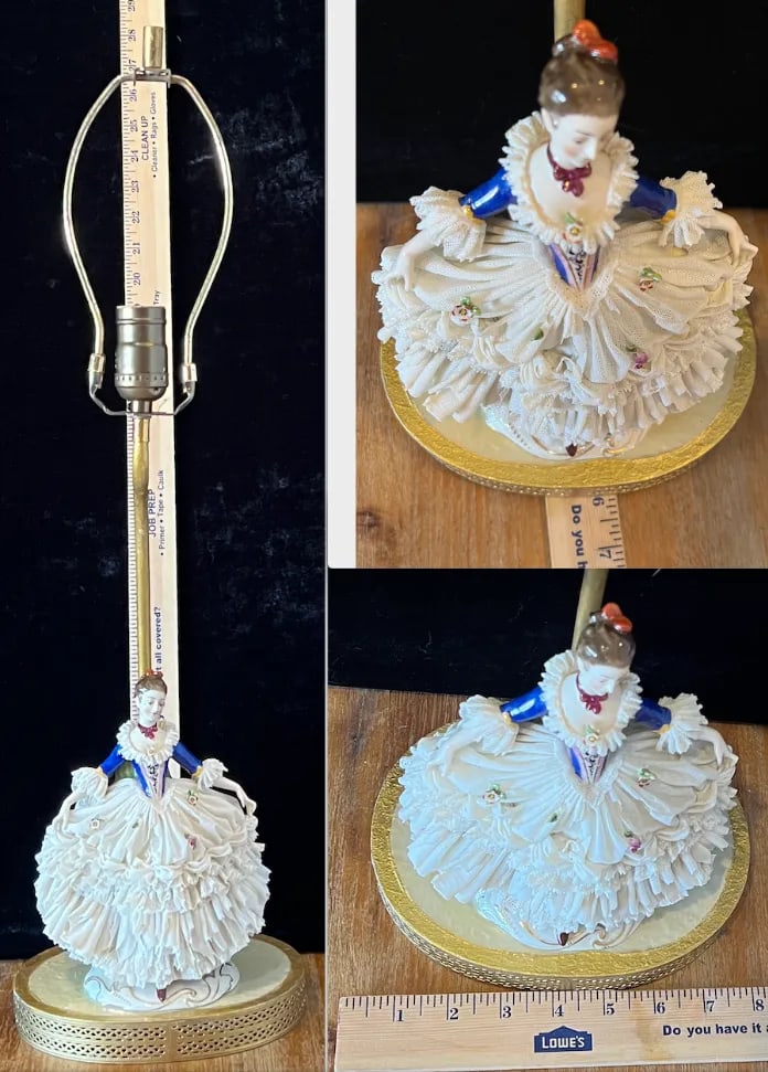 Franz Witter Dresden Porcelain Figurine Table Lamp- Lady With a Lace Dress - 12