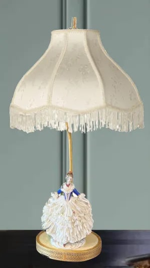 Franz Witter Dresden Porcelain Figurine Table Lamp- Lady With a Lace Dress - 5