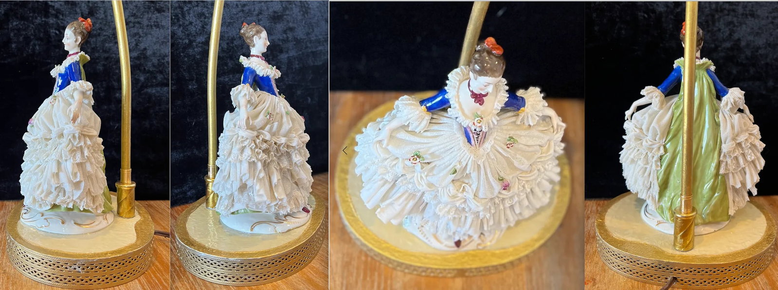 Franz Witter Dresden Porcelain Figurine Table Lamp- Lady With a Lace Dress - 9