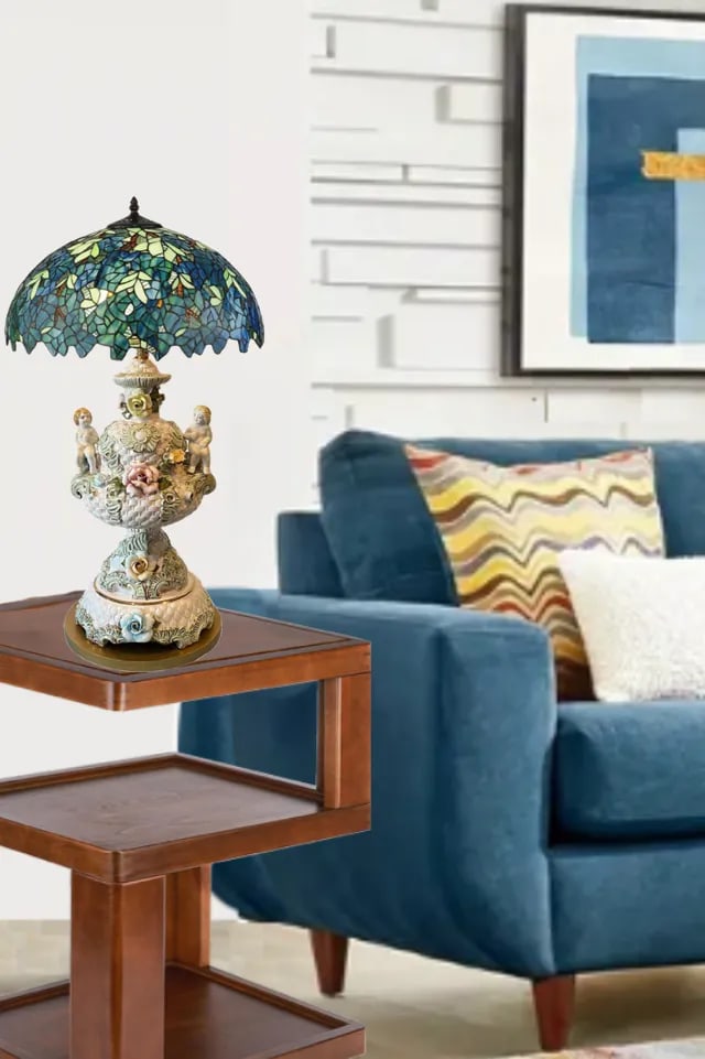 Mid-Century Capodimonte Porcelain Cherub Basketweave Floral Table Lamp - 8