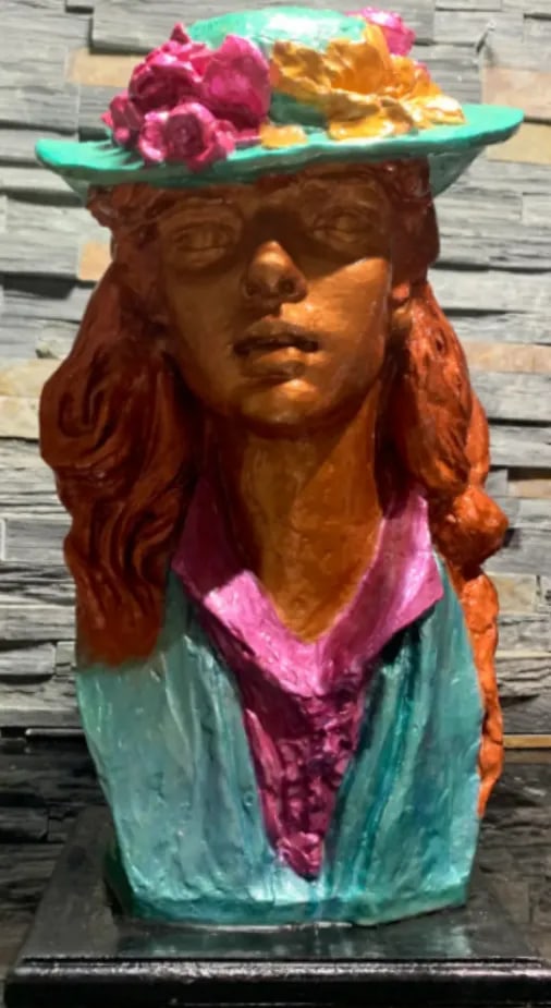 Vintage Bust Young Girl Flower Hat - 2