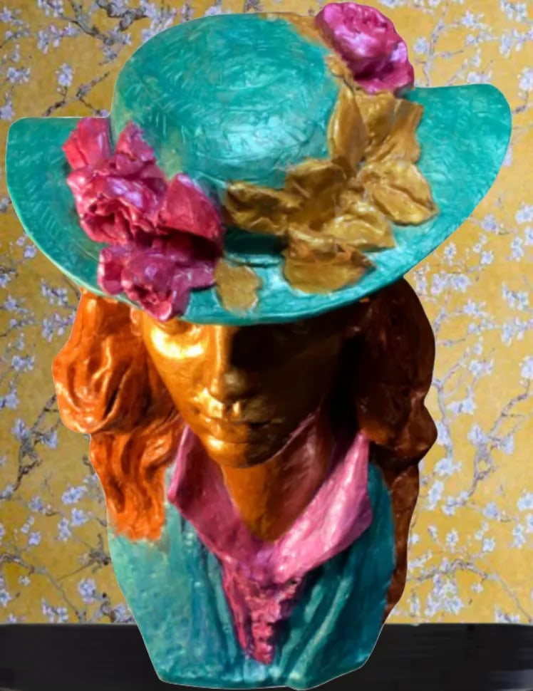 Vintage Bust Young Girl Flower Hat - 3