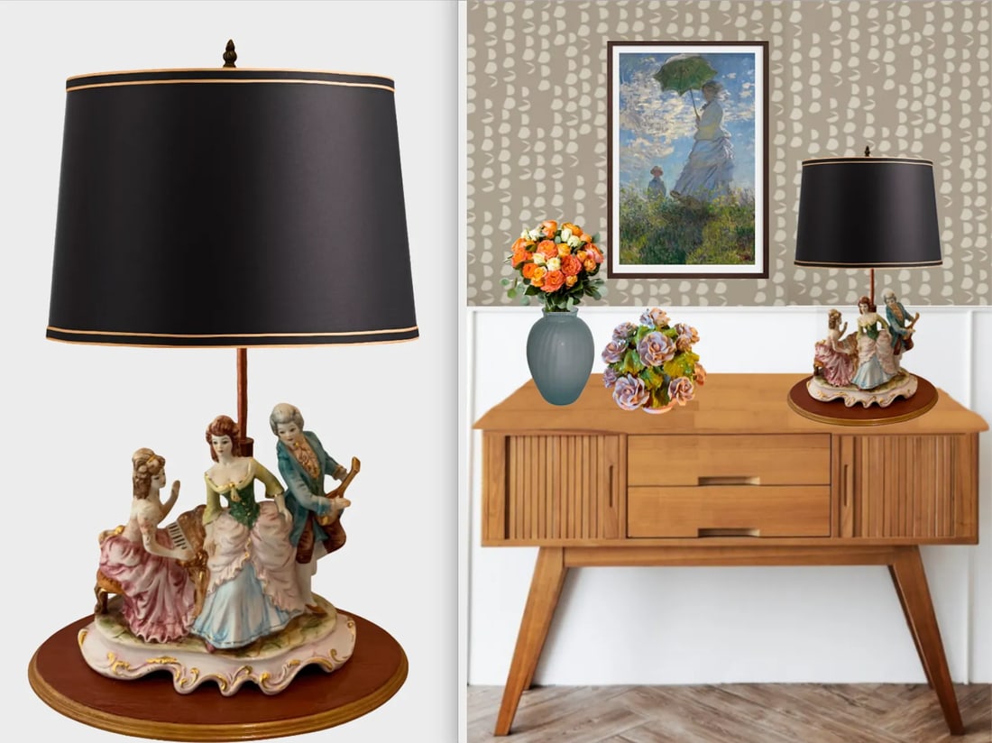Mid-Century Capodimonte Porcelain Table Lamp - Musical Trio - 10