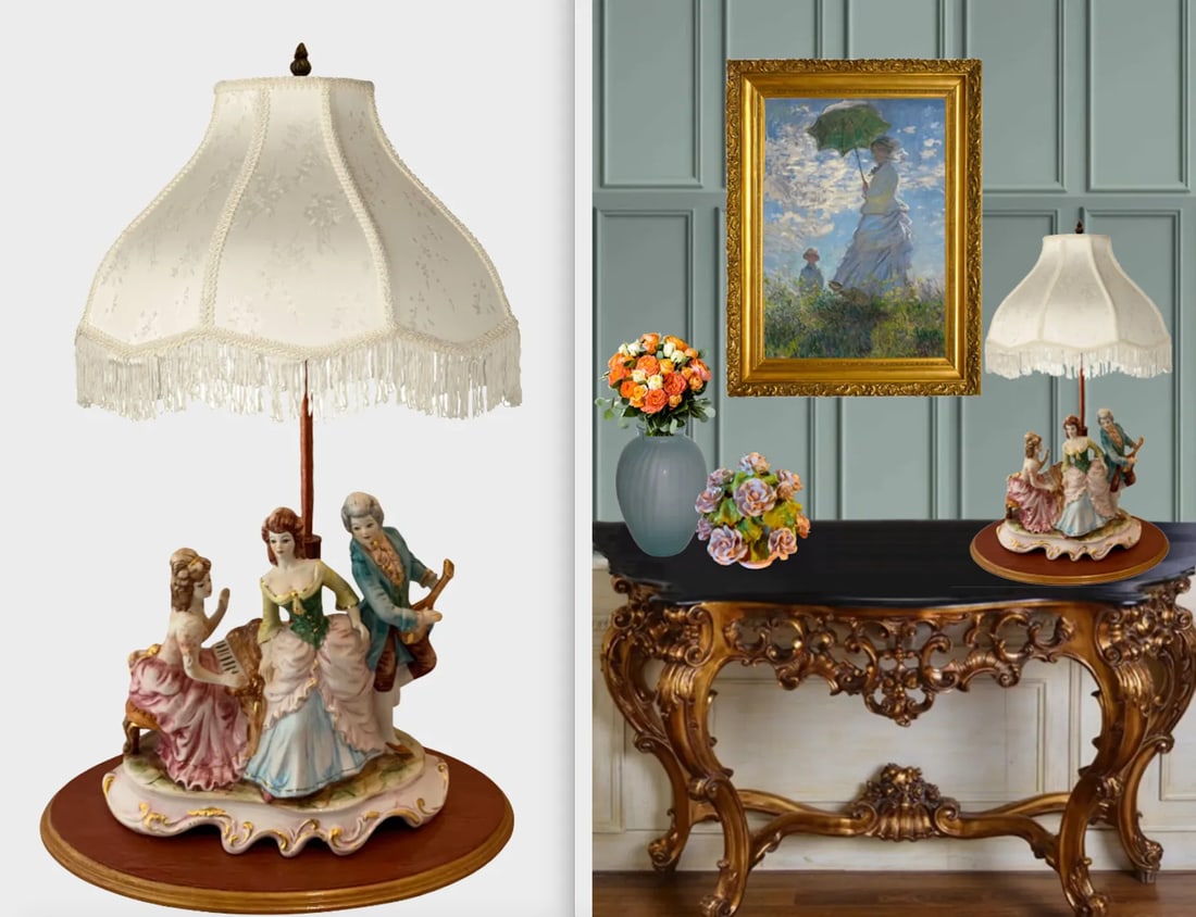 Mid-Century Capodimonte Porcelain Table Lamp - Musical Trio - 11