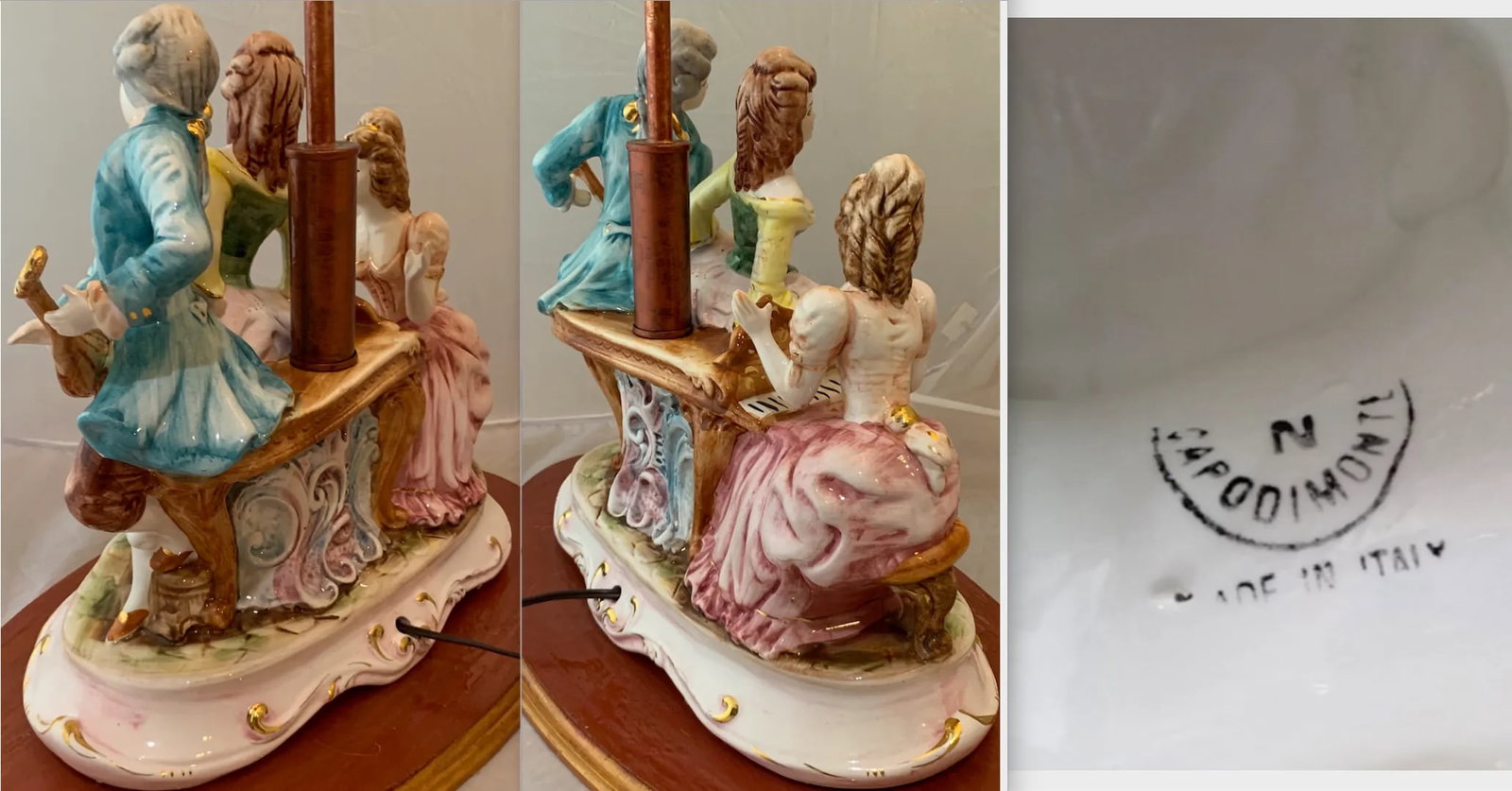 Mid-Century Capodimonte Porcelain Table Lamp - Musical Trio - 12