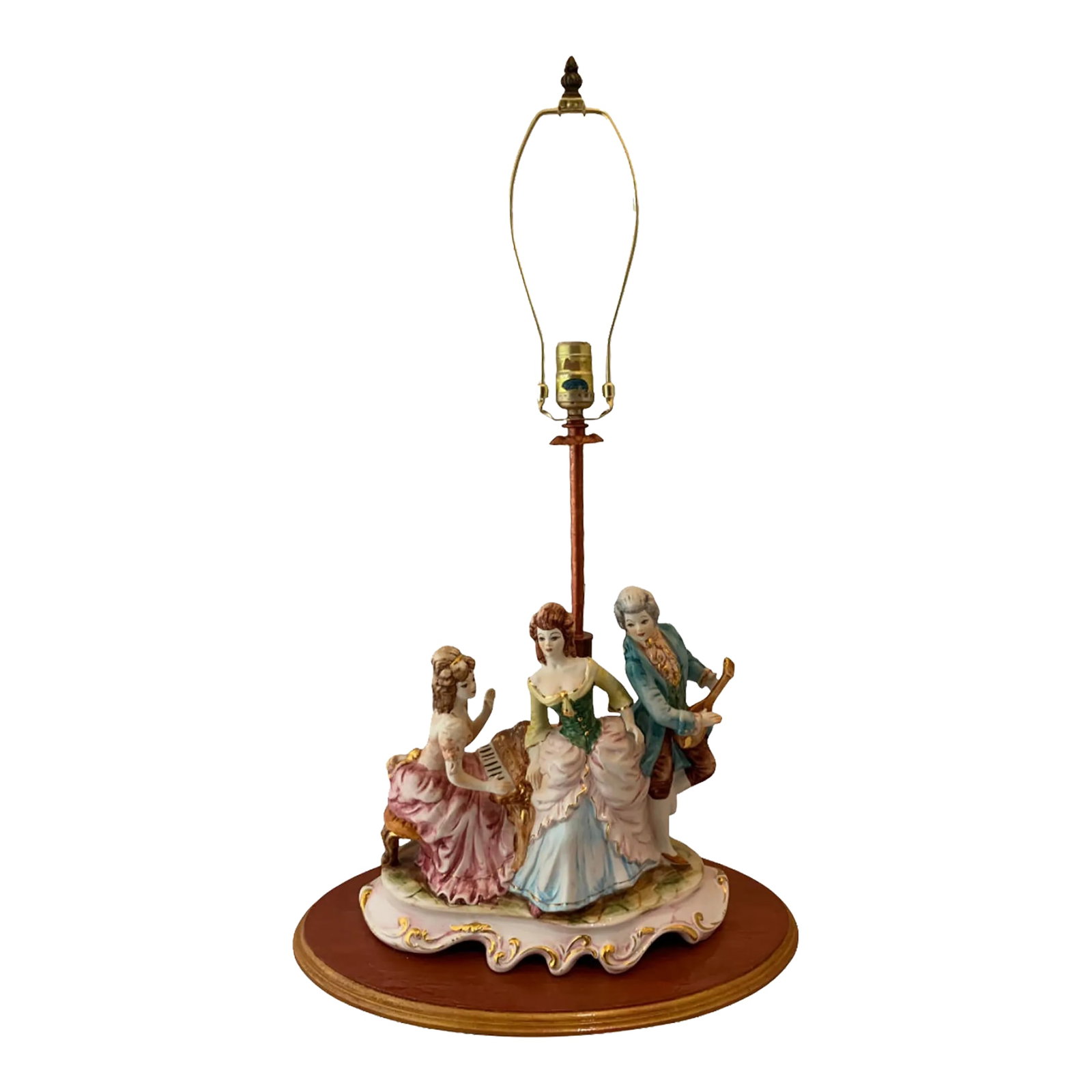 Mid-Century Capodimonte Porcelain Table Lamp - Musical Trio: This striking mid-century Capodimonte porcelain table lamp, crafted by renowned Italian artisans, is a beautiful example of artistic elegance. The lamp features a meticulously detailed porcelain figur