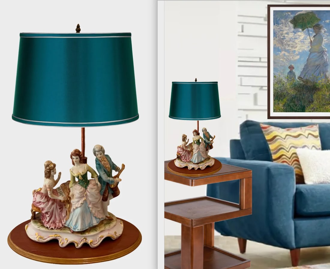 Mid-Century Capodimonte Porcelain Table Lamp - Musical Trio - 8