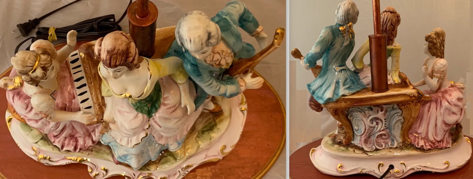 Mid-Century Capodimonte Porcelain Table Lamp - Musical Trio - 9