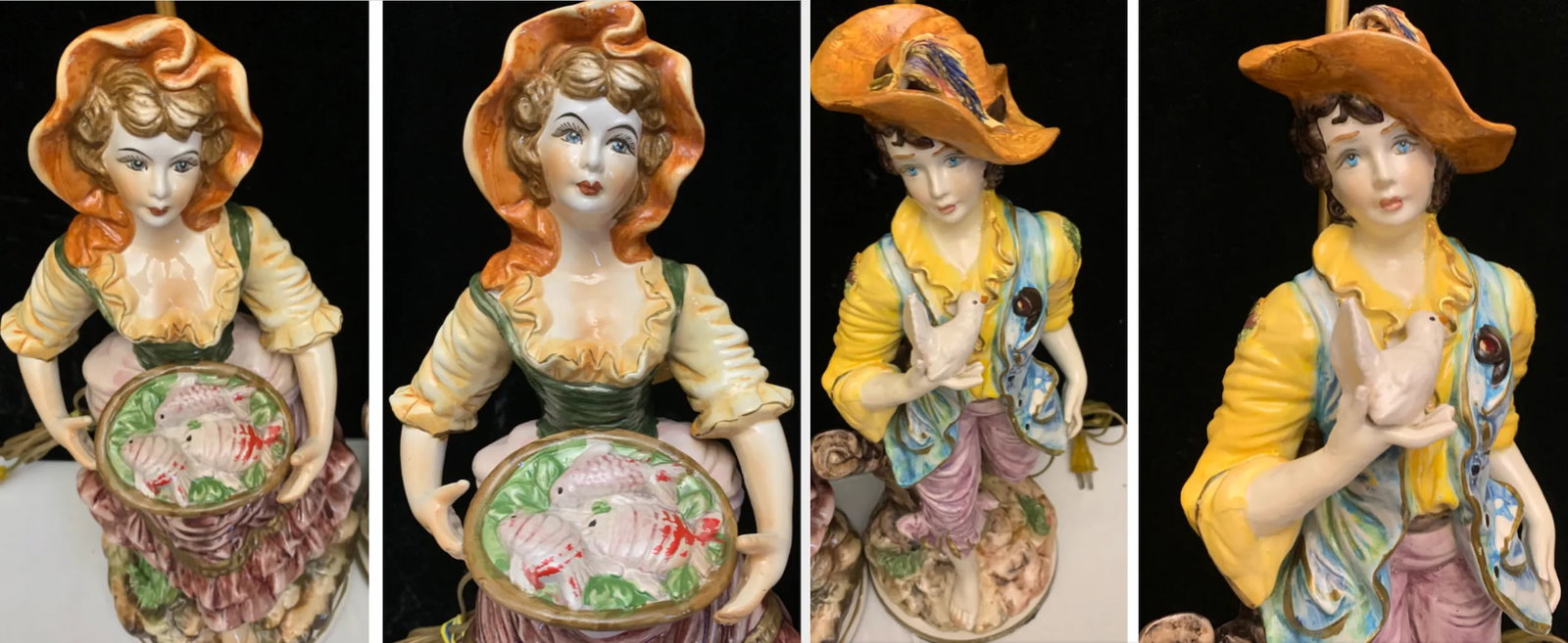Mid-Century Capodimonte Porcelain Table Lamp- Villagers: Young Man and Lady-A Pair - 10