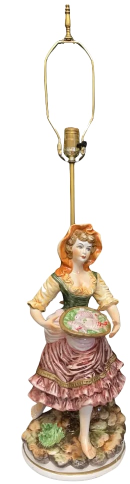 Mid-Century Capodimonte Porcelain Table Lamp- Villagers: Young Man and Lady-A Pair - 2