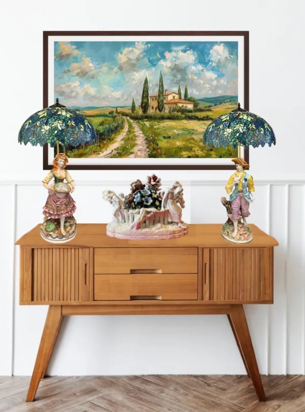 Mid-Century Capodimonte Porcelain Table Lamp- Villagers: Young Man and Lady-A Pair - 5
