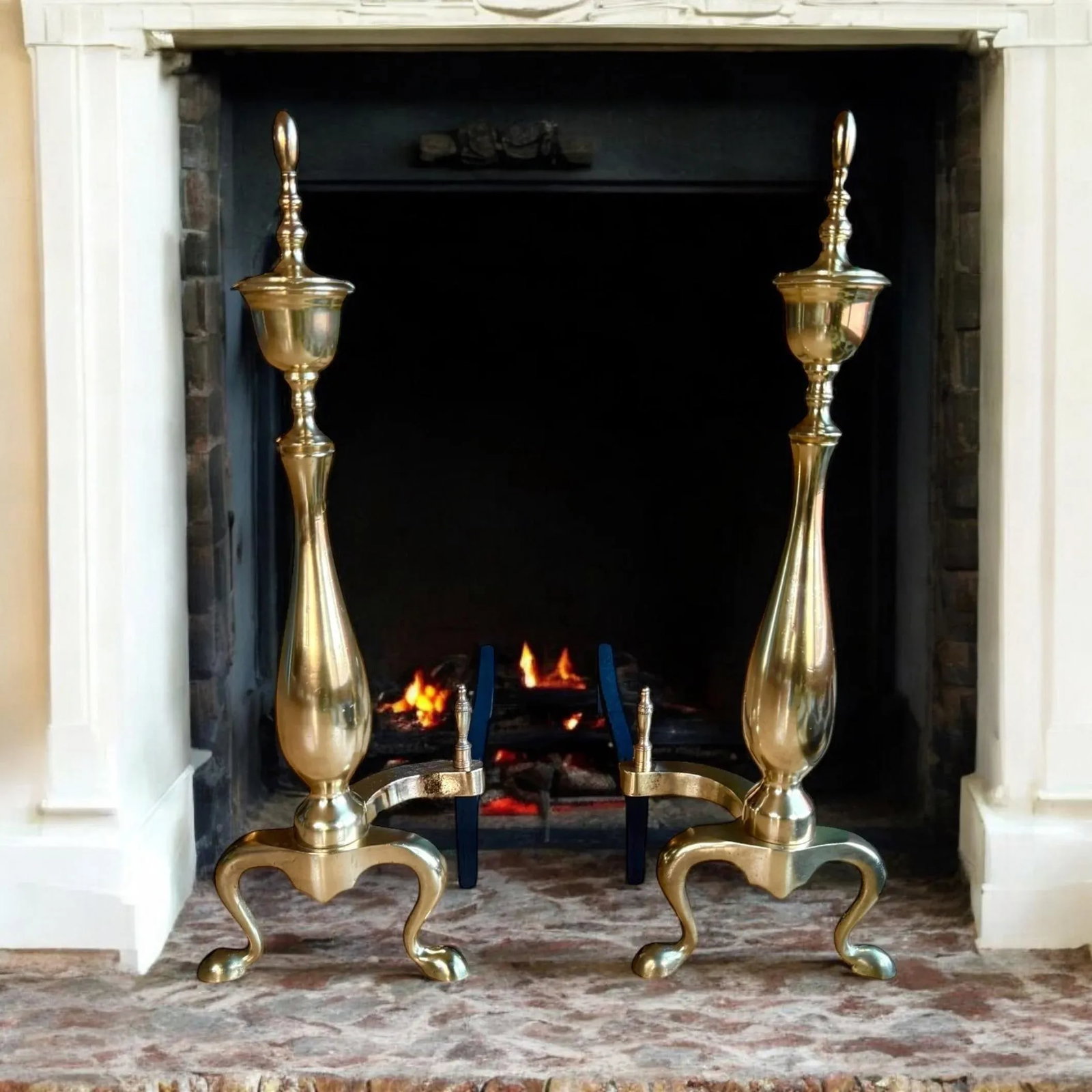 Restored Chippendale Style Vintage Brass Andirons- A Pair - 9
