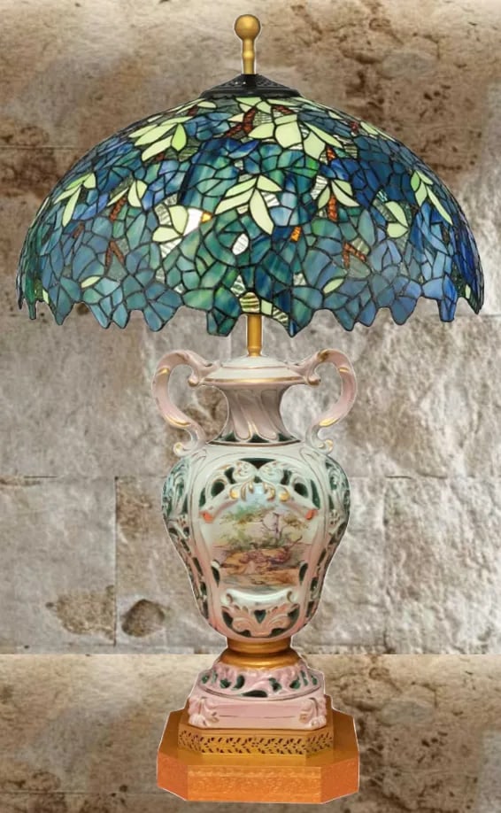 Mid-Century Capodimonte Porcelain Table Lamp- Courting Couple Pastoral Scene - 10