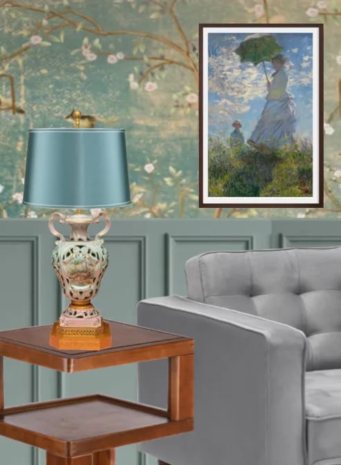 Mid-Century Capodimonte Porcelain Table Lamp- Courting Couple Pastoral Scene - 5
