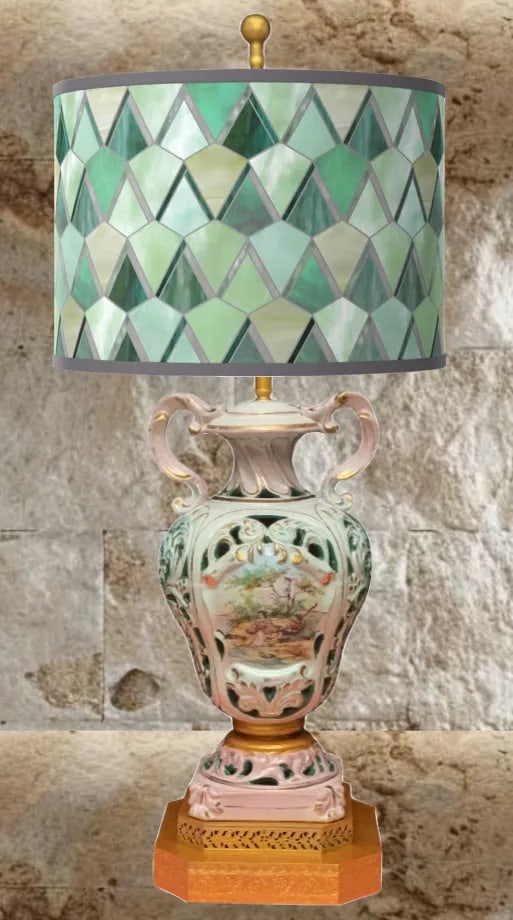 Mid-Century Capodimonte Porcelain Table Lamp- Courting Couple Pastoral Scene - 6