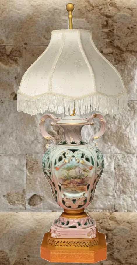 Mid-Century Capodimonte Porcelain Table Lamp- Courting Couple Pastoral Scene - 8