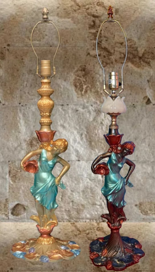 Vintage Water Nymph Spelter Table Lamps - a Pair - 2