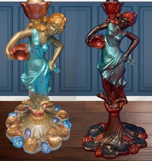 Vintage Water Nymph Spelter Table Lamps - a Pair - 3