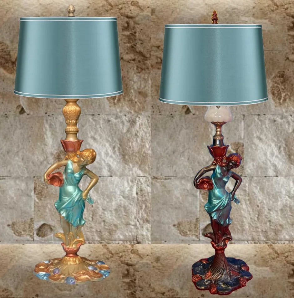 Vintage Water Nymph Spelter Table Lamps - a Pair - 4