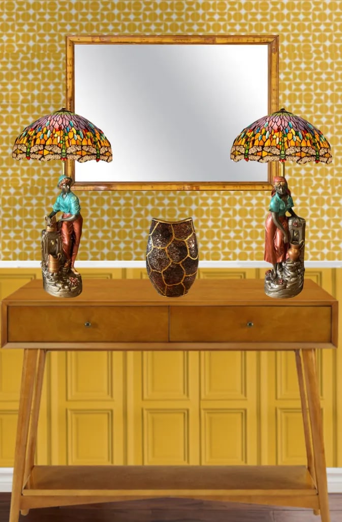 Vintage Chalkware Table Lamp: Villagers Fetching Water- a Pair - 11