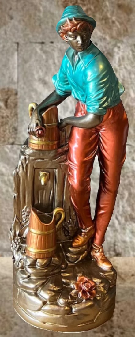 Vintage Chalkware Table Lamp: Villagers Fetching Water- a Pair - 5