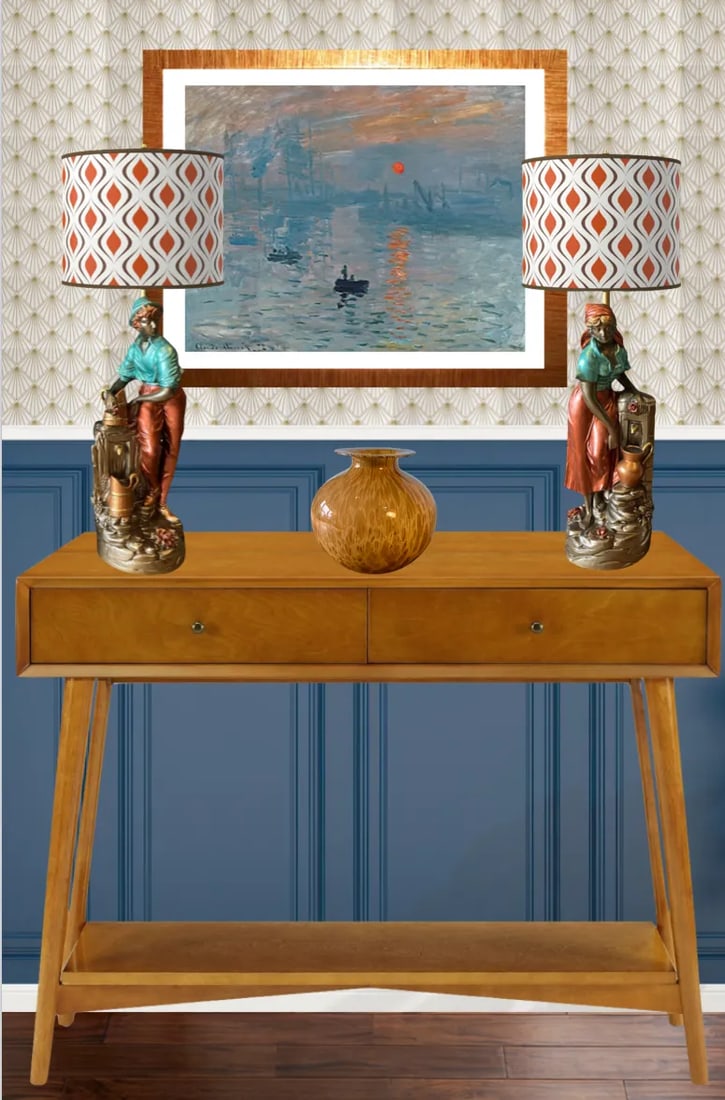 Vintage Chalkware Table Lamp: Villagers Fetching Water- a Pair - 9
