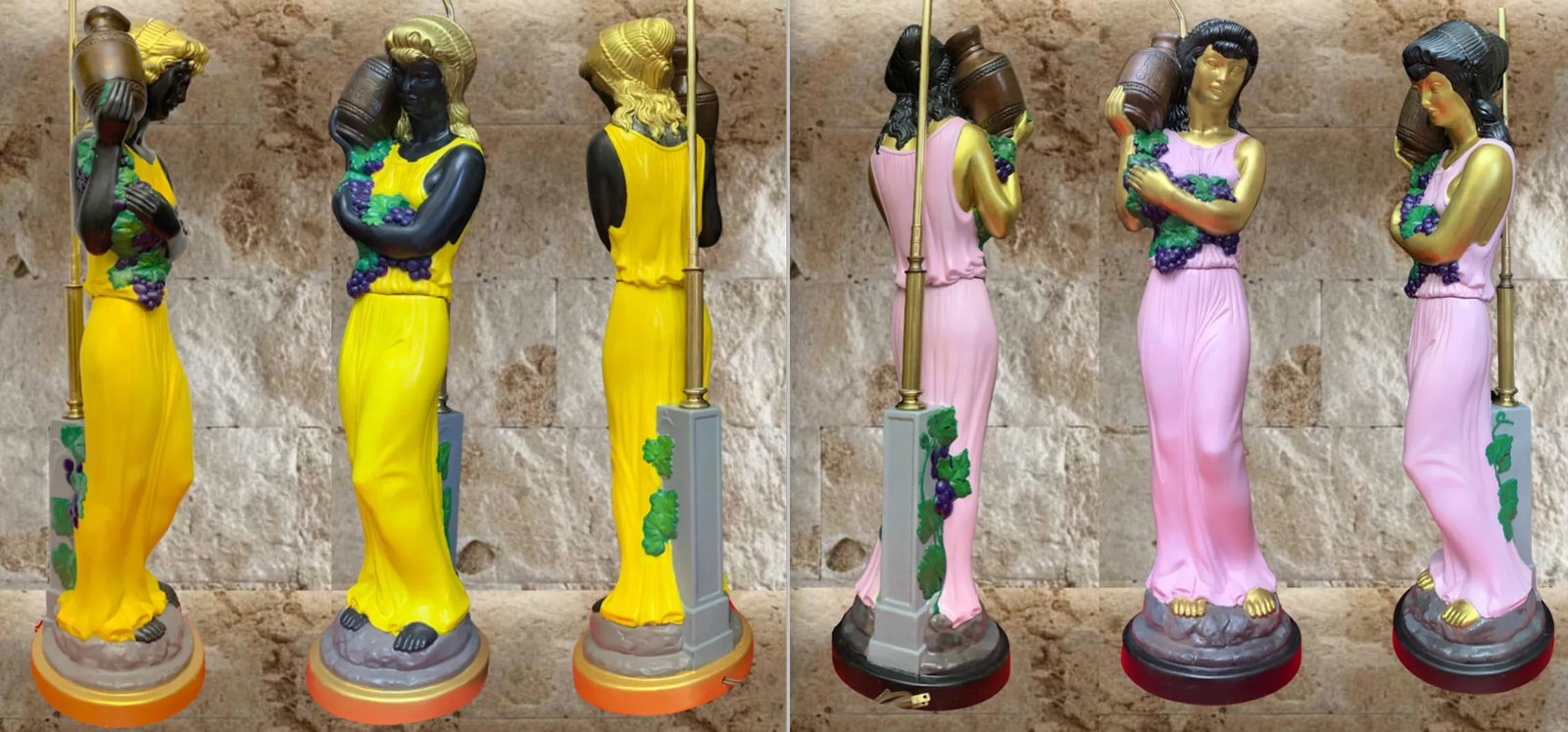 Vintage Greek Goddess Torchiere Table Lamps - a Pair - 12