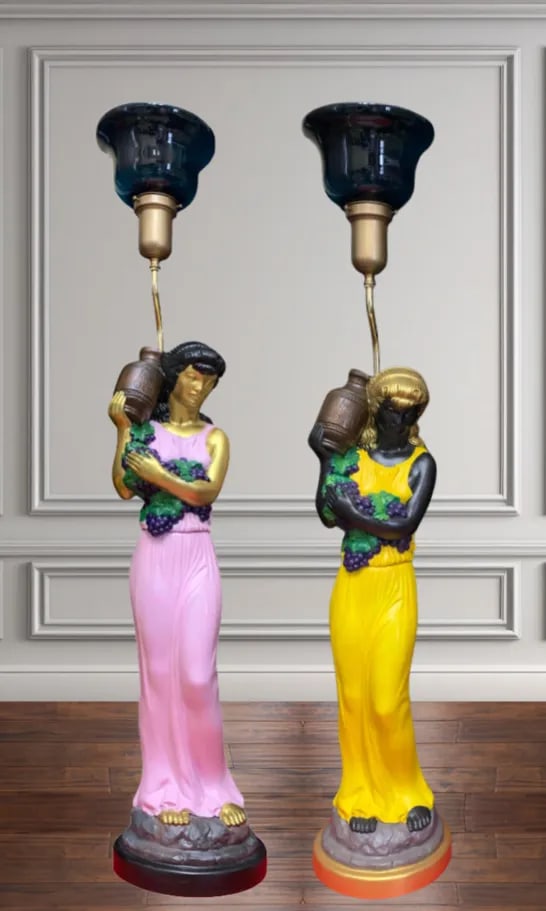 Vintage Greek Goddess Torchiere Table Lamps - a Pair - 2