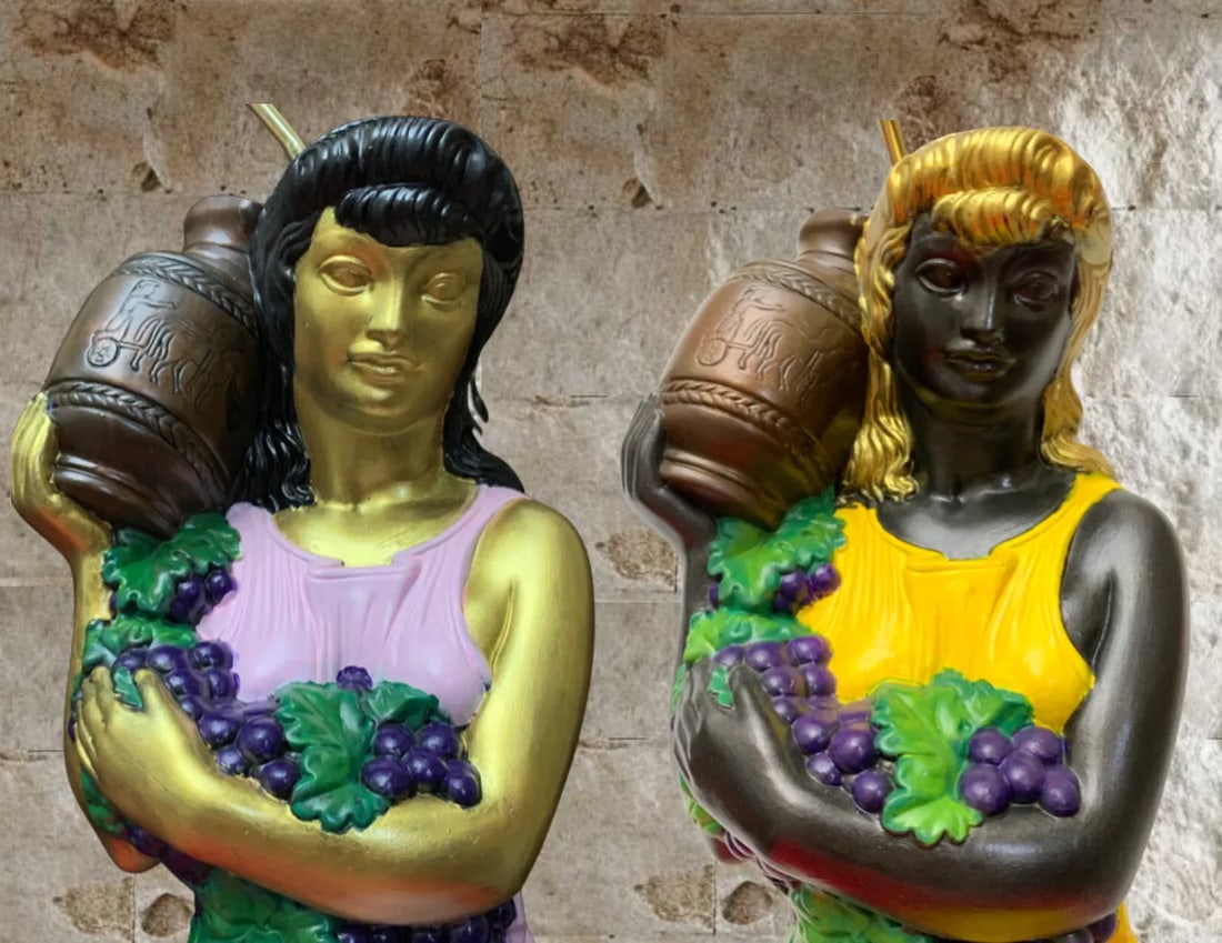 Vintage Greek Goddess Torchiere Table Lamps - a Pair - 3