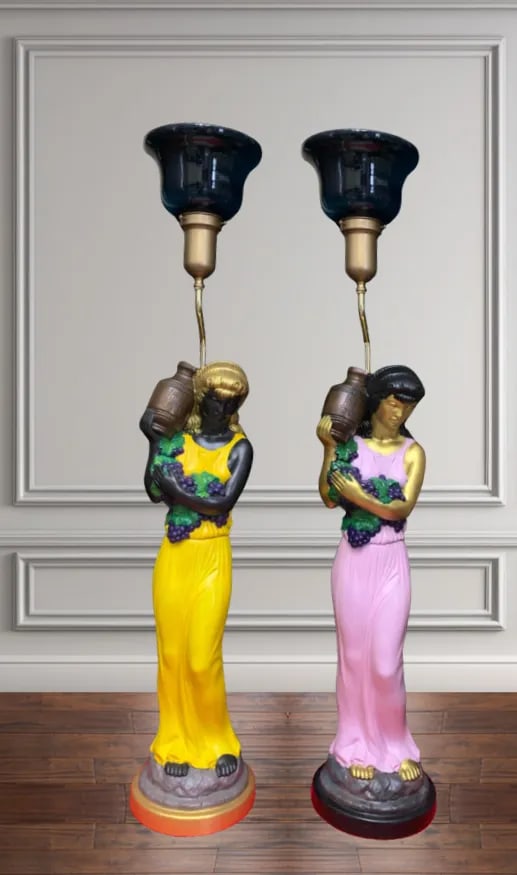 Vintage Greek Goddess Torchiere Table Lamps - a Pair - 6