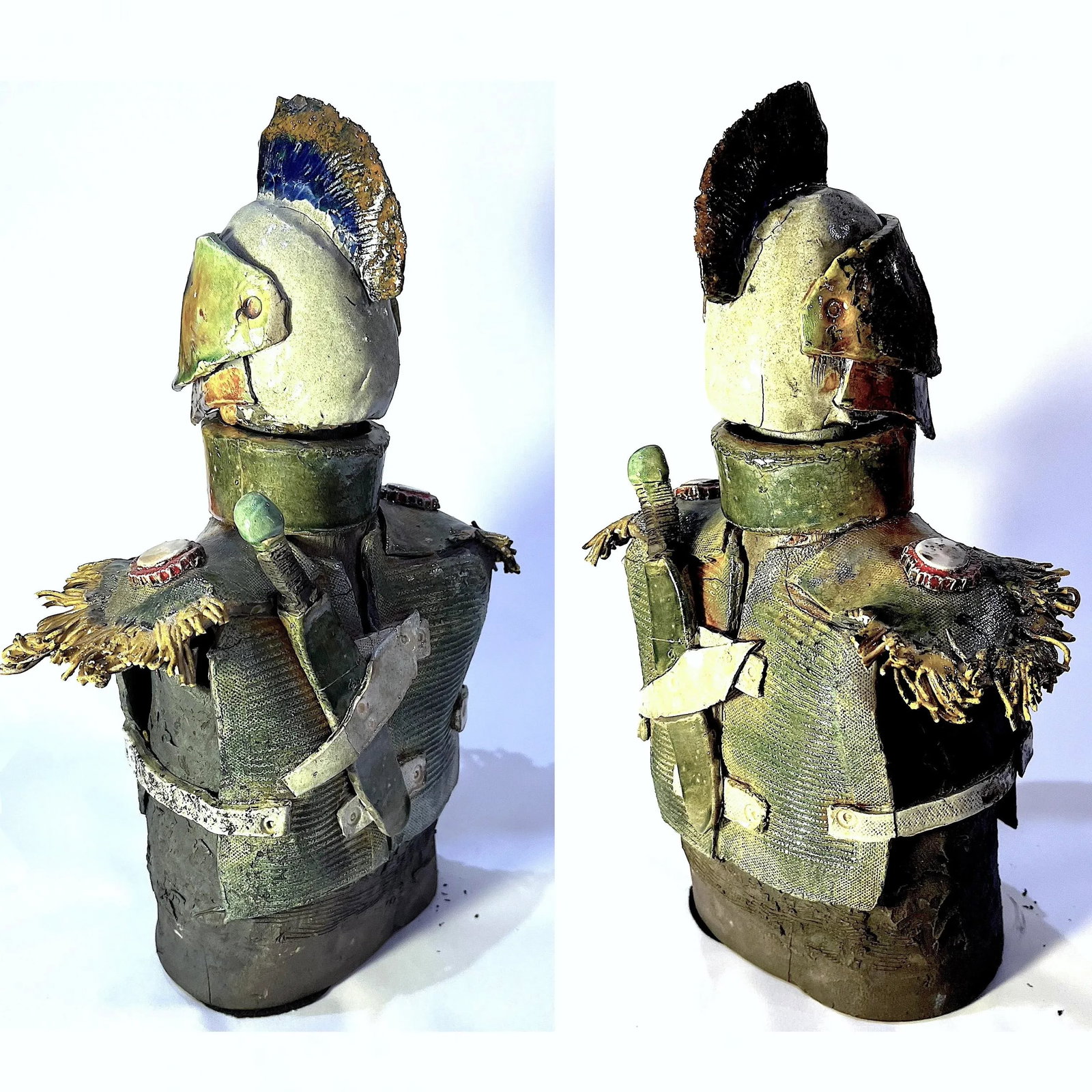 Dark Knight Bust - 1980's Brutalist Raku Glazed Studio Pottery - 10
